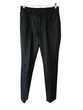 Vintage 90s Express Genuine Leather Pants Black Straight Leg Womens Size 7/8